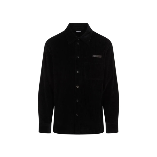 Bottega Veneta Hemden Midnight Blue Cotton Velvet Shirt Leather Pocket Black