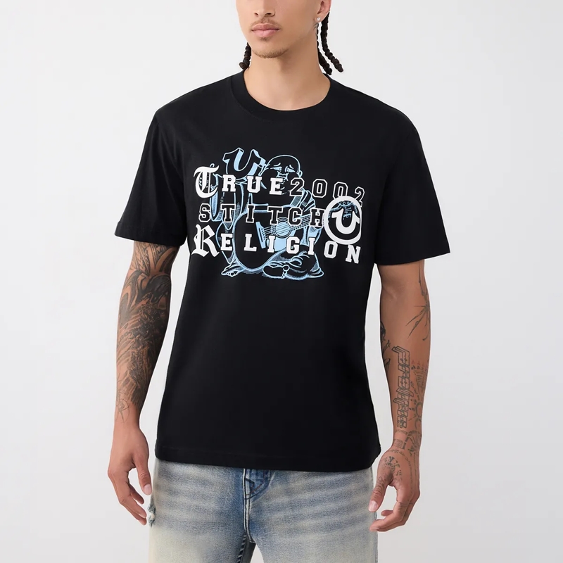 True Religion T-Shirt - T-Shirt- Übereinander angeordnete Logos auf Fro schwarz(Image 6)