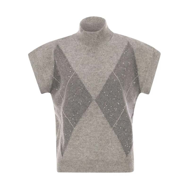 Peserico Trui met col Cashmere Silk Wool Knitwear Grey