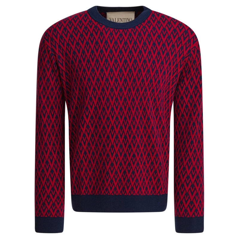 Valentino Garavani Trui Fitted Geometric Pattern Knitwear Red