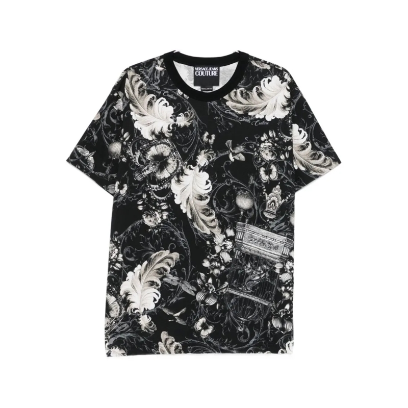 Versace Jeans Couture T-Shirt Baroque-Print Cotton T-Shirt With Classic Crew Nec Grey