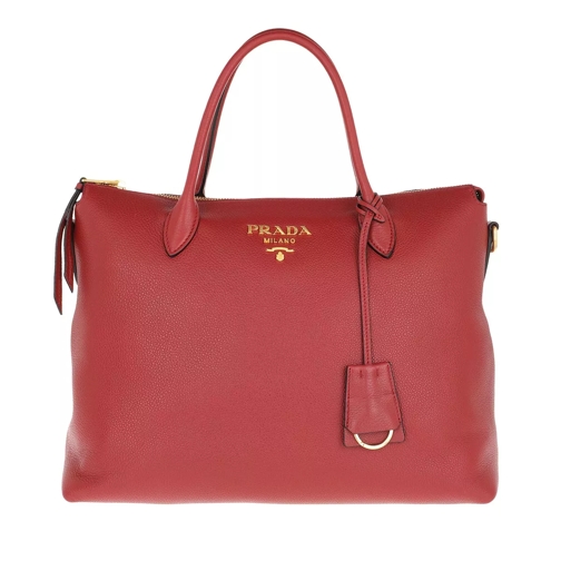 Prada Logo Handbag Leather Red Draagtas