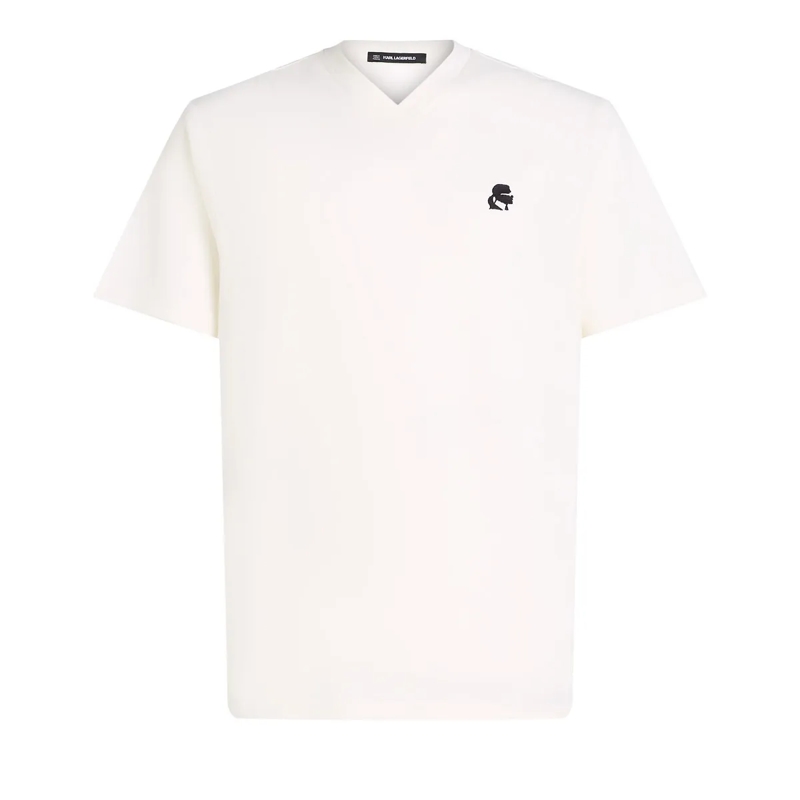 Karl Lagerfeld T-Shirt KAMEO T-SHIRT MIT V-AUSSCHNITT creme