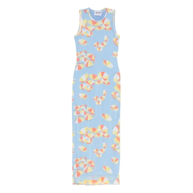 Moschino Midi-jurk Fitted Bodice Dress With Flared Skirt Blue