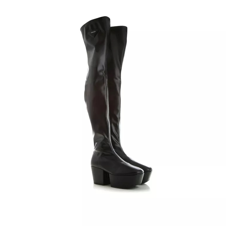 Prada Overknee-Boots Leather Platform Boots Black