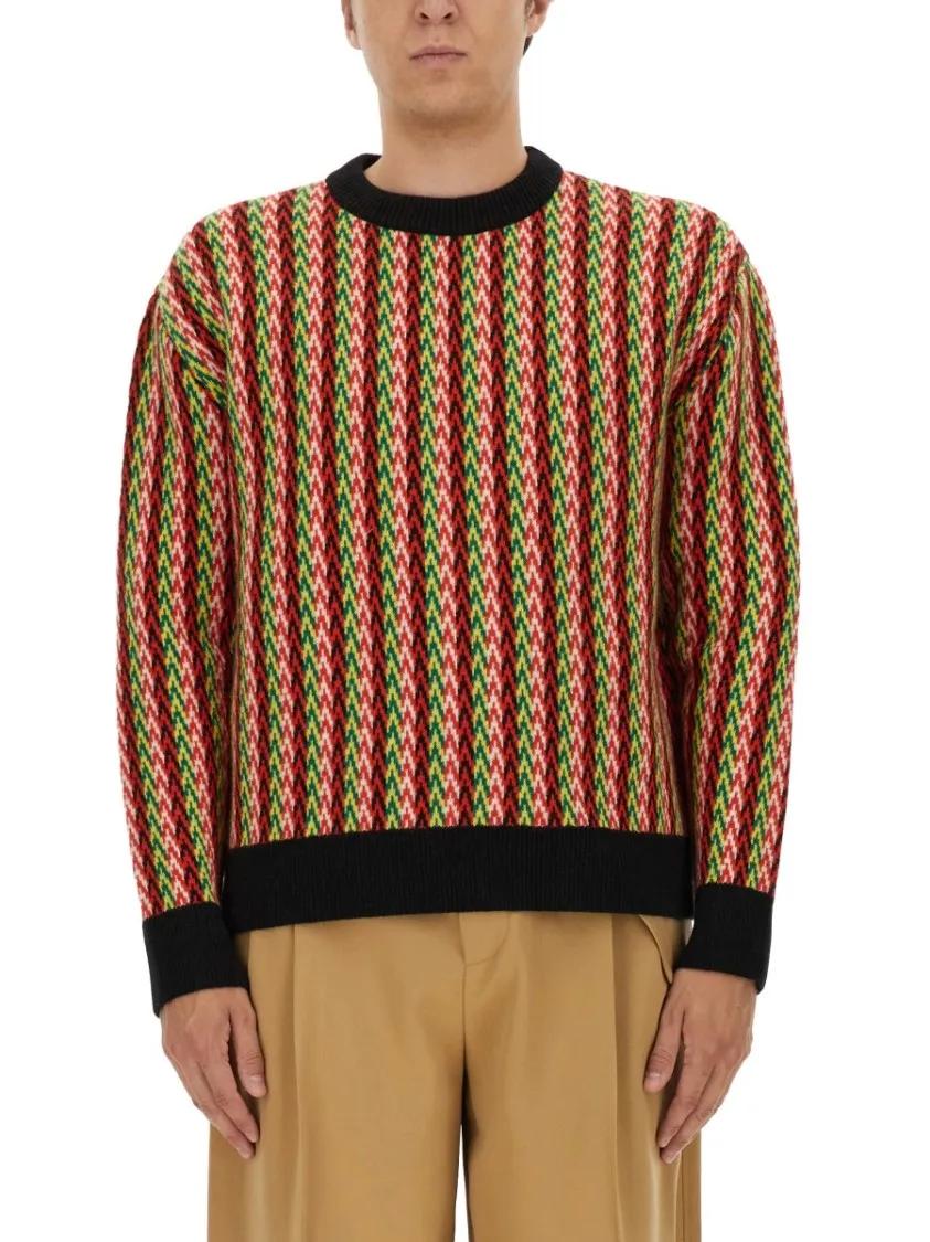 Thumbnail - Lanvin - Zigzag Pattern Merino Wool Sweater - Größe L - multi