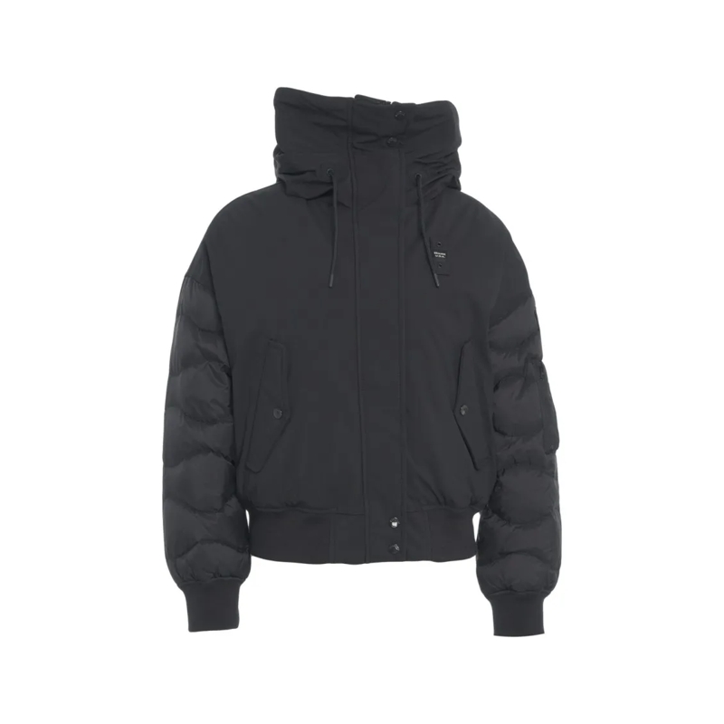 Blauer Bomberjacke Innovative Wave-Quilted Black Down Bomber Jacket Black