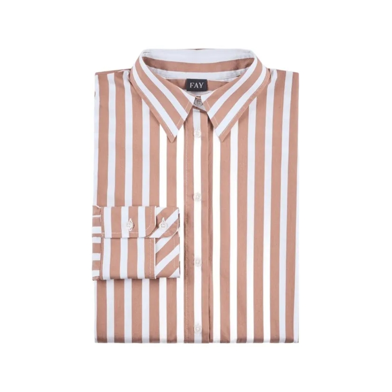 Fay Chemise Classic Striped Long-Sleeve Shirt With Wing Collar Pink