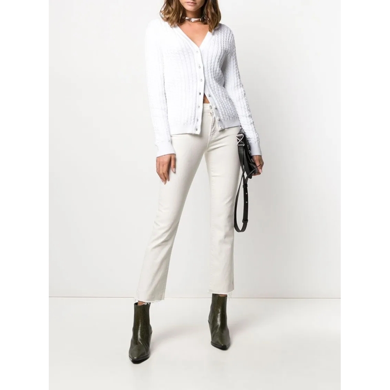 Mother Jeans Cream Puffs White Cotton Blend Flared Cropped Jean White(Image 8)