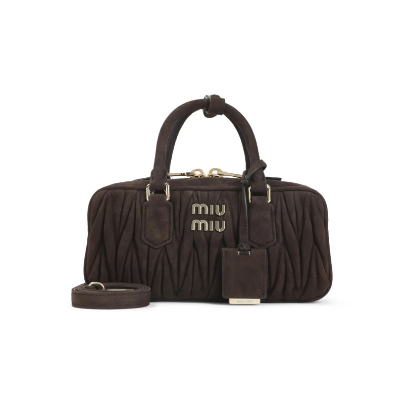 Miu Miu Sac à bandoulière Quilted Brown Lamb Leather Shoulder Bag With Logo  Black