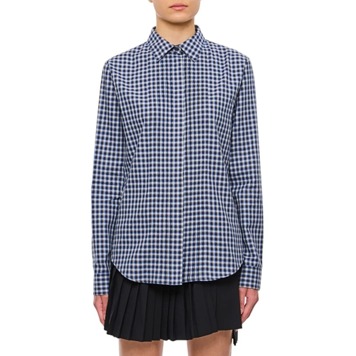 Loewe Hemden Pleated Check Pattern Shirt Blue