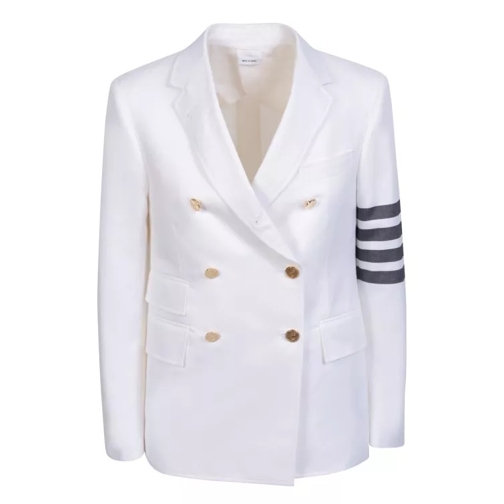 Thom Browne White Double-Breasted Jacket With 4 Bar Stripe White 