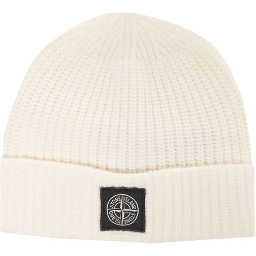 Stone Island  Knit beanie in virgin wool weiß