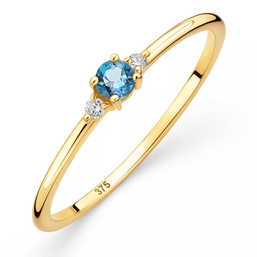 DIAMADA 9K Ring with Diamond and Topaz Yellow Gold and Blue Bague diamant