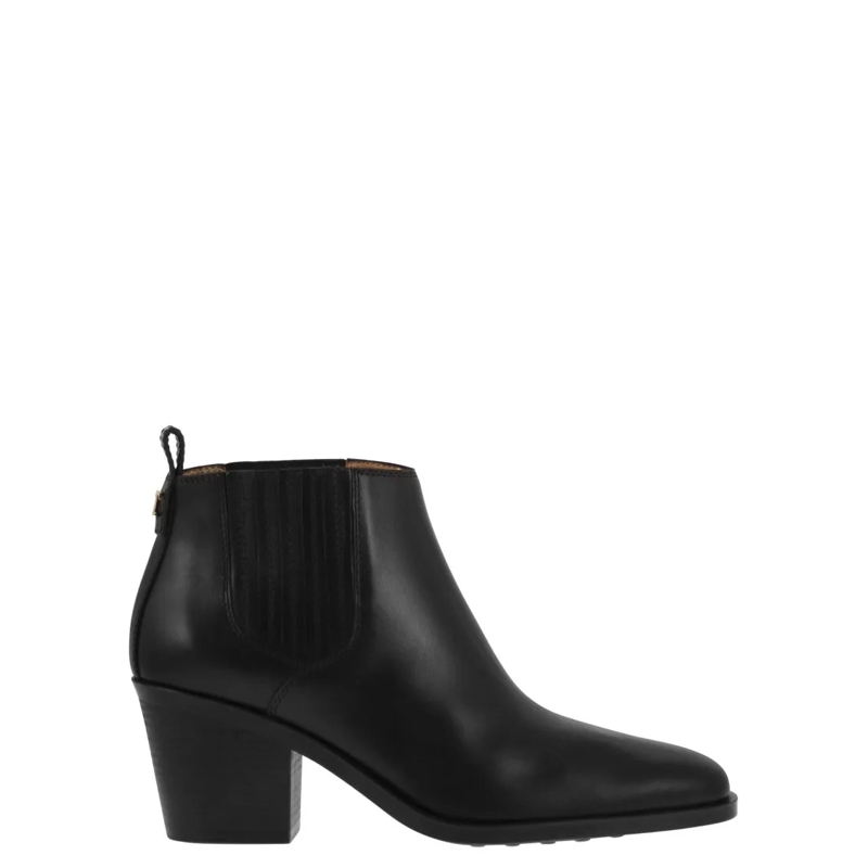 Tod's Bottes Calfskin Ankle Boot With Side Elastic Inserts Black
