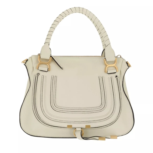 Chloé Marcie Handbag Grained Calfskin Leather Natural White Rymlig shoppingväska