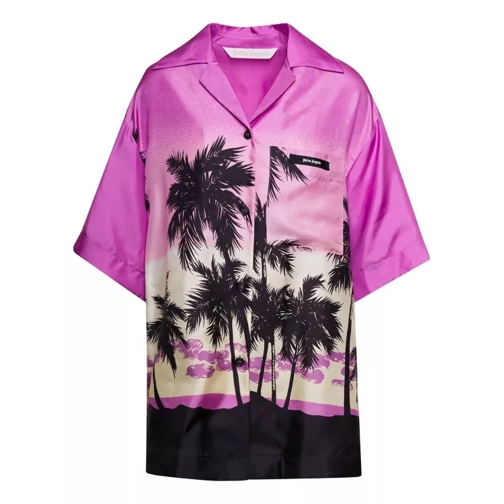 Palm Angels Multicolor Bowling Shirt With All-Over Sunset Prin Purple 