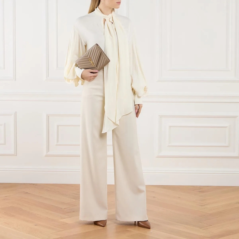 Saint Laurent Clutch Cassandre Logo Plaque Flap Pouch Beige(Image 2)