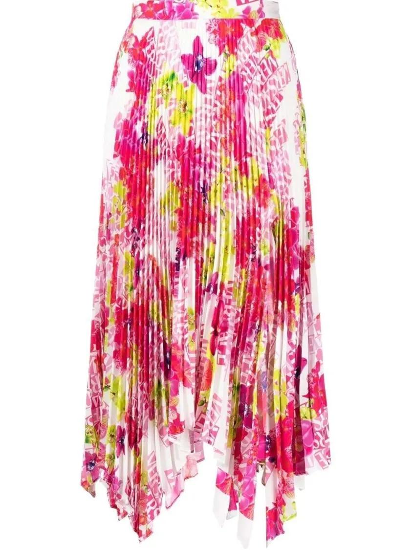 Thumbnail - Versace - Floral-Print Pleated Skirt - Größe 44 - pink