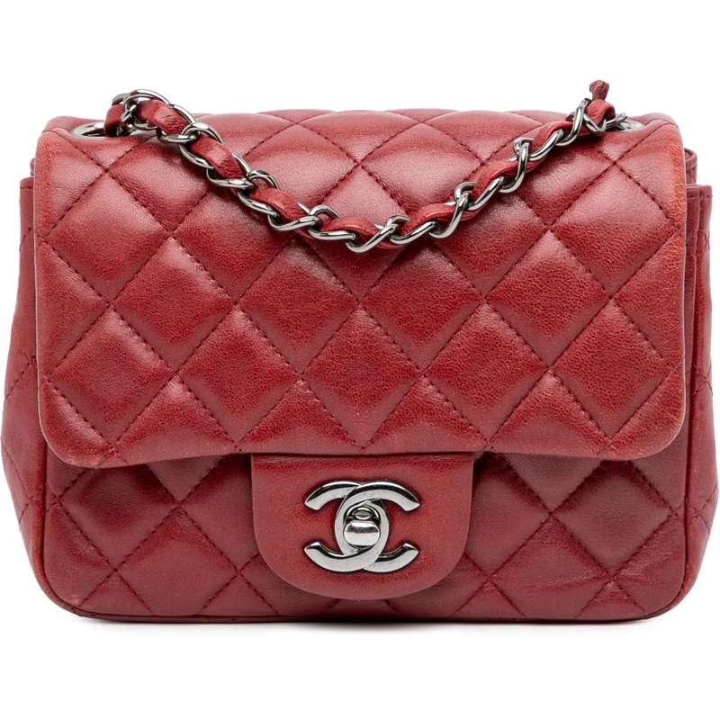 Chanel Sac à bandoulière Mini Square Classic Lambskin Single Flap rot