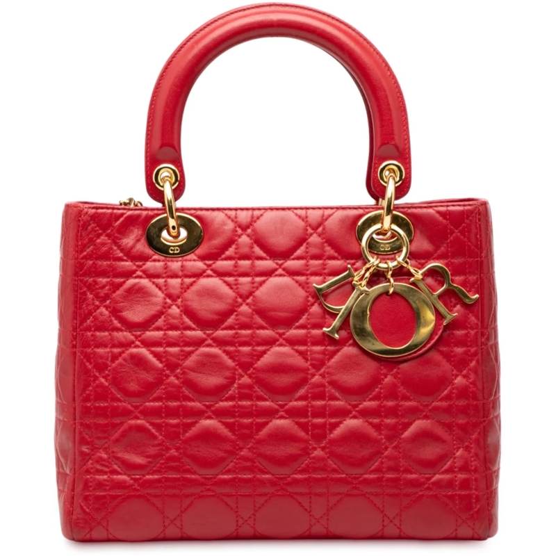 Christian Dior Schultertasche Medium Lambskin Cannage Lady Dior rot