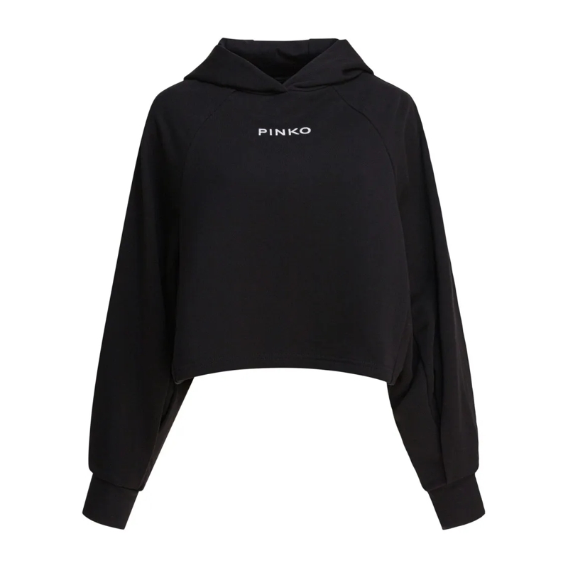 Pinko  Cropped Black Knit Hoodie With Raglan Sleeves Black