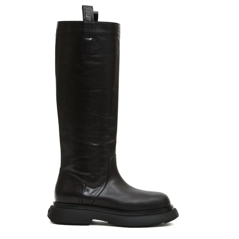 3Juin Laarzen Black Leather Tall Boots With Chunky Sole And Pull Black