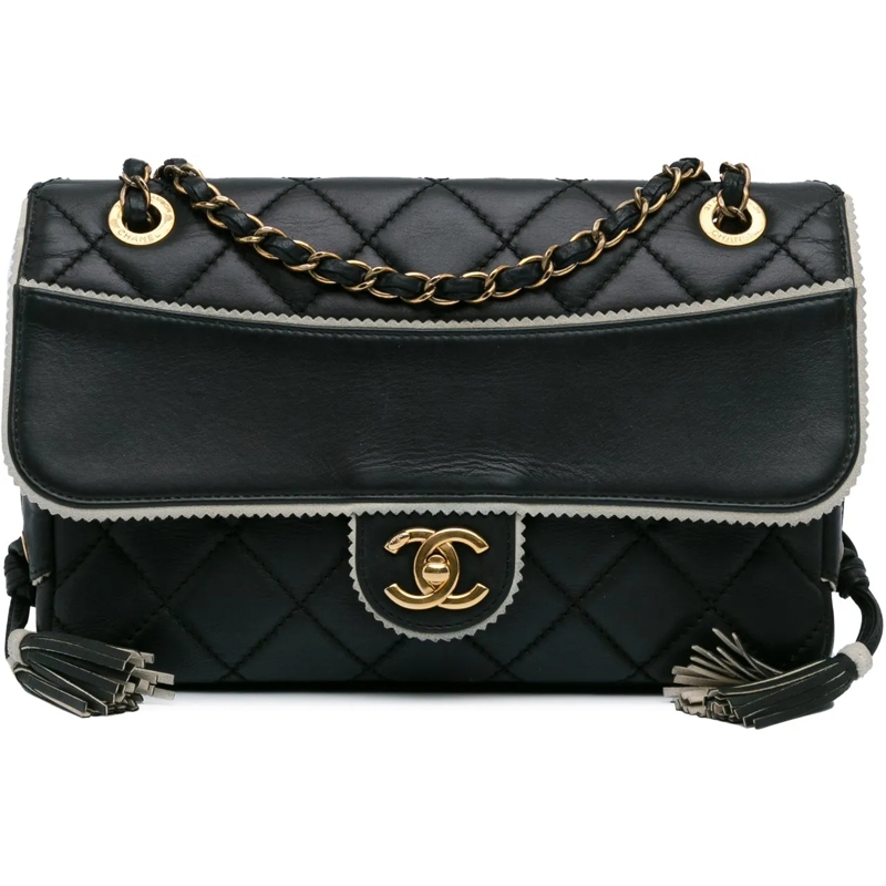 Chanel Sac à bandoulière CC Quilted Lambskin Tassel and Border Embellished  schwarz
