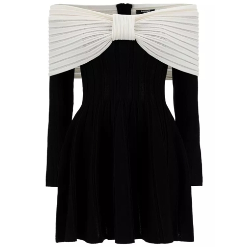 Balmain  Mini Black Dress With Off-The-Shoulder Bow Necklin Black