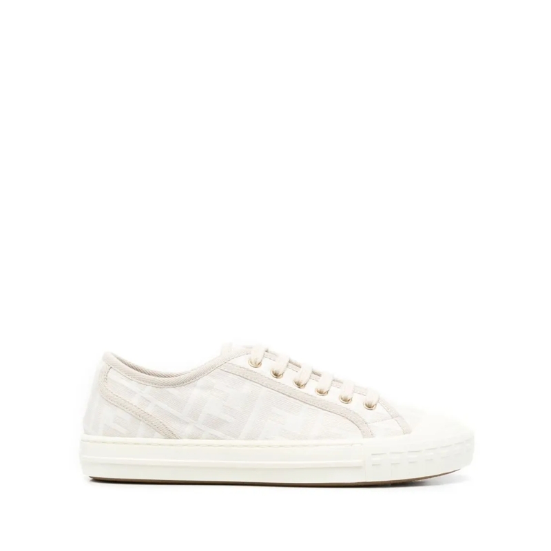 Fendi Lage-top sneaker Lace-Up Flats With Monogram Detailing White