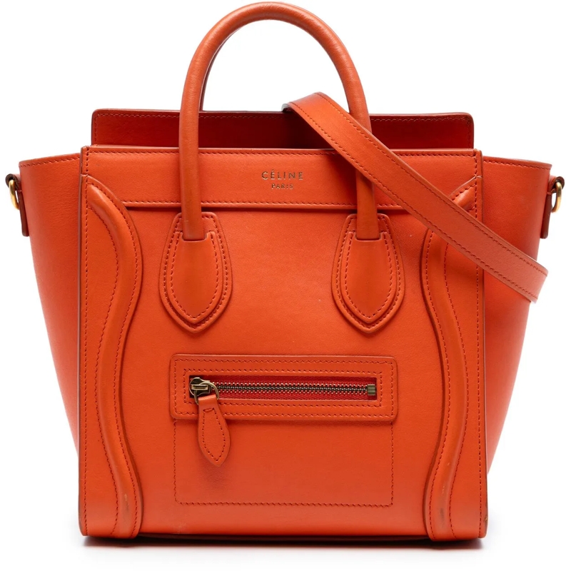 Celine Schultertasche Nano Leather Luggage Tote orange