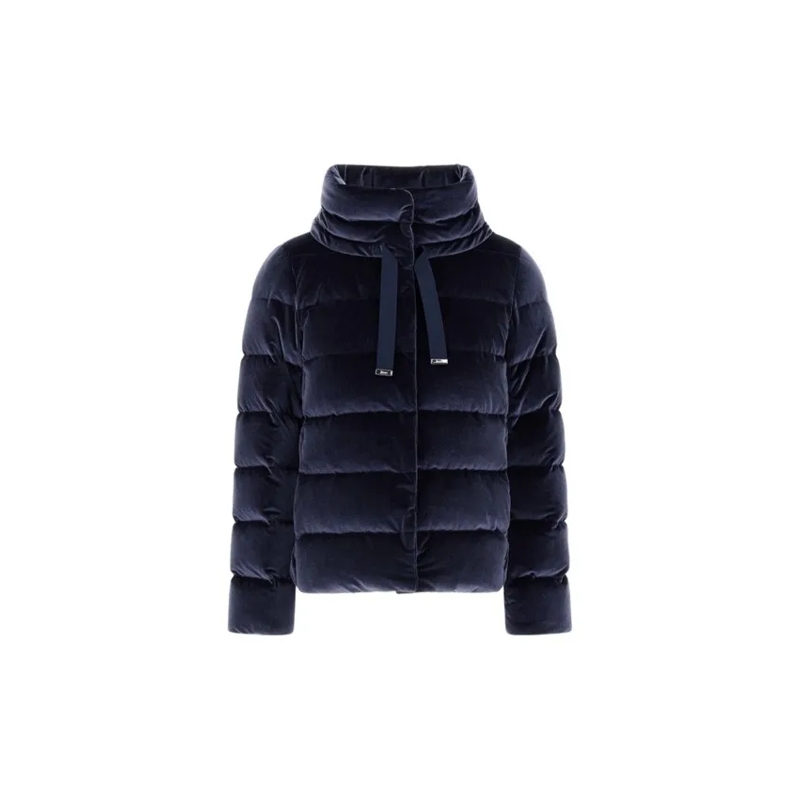 Herno Winterjas High-Collar Velvet Short Coat Blue