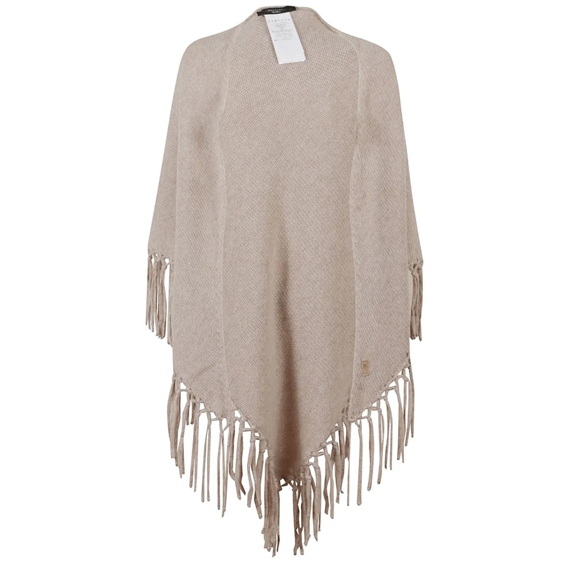 Max Mara Écharpe légère Triangular Wool Scarf With Fringed Edges Brown