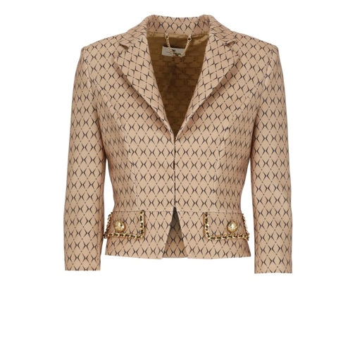 Elisabetta Franchi Crepe Stretch Cropped Jacket Brown Blazer