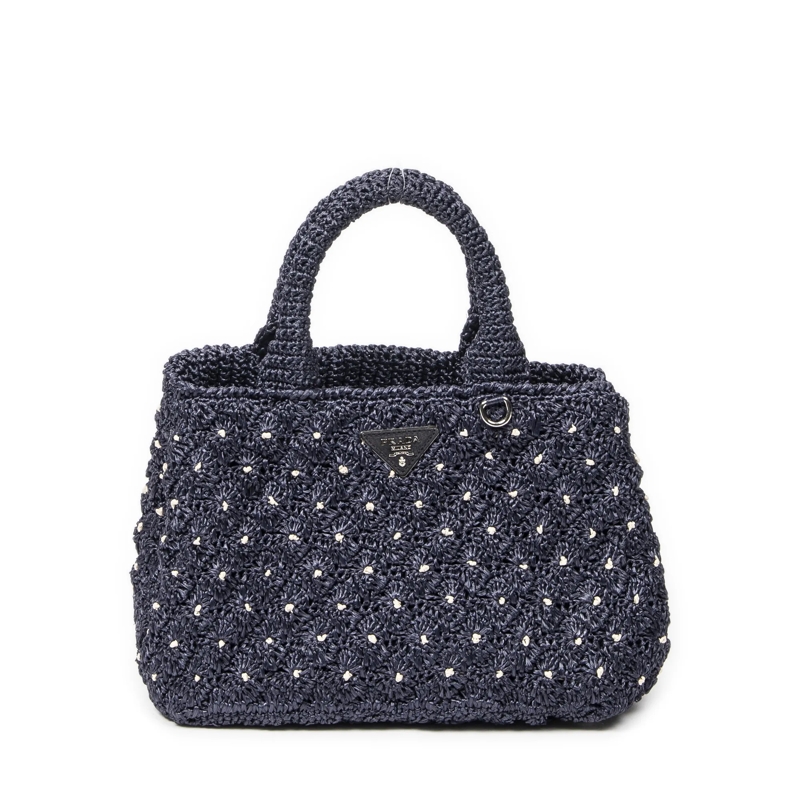 Prada Crossbody Bag Crochet Canapa Tote marineblau