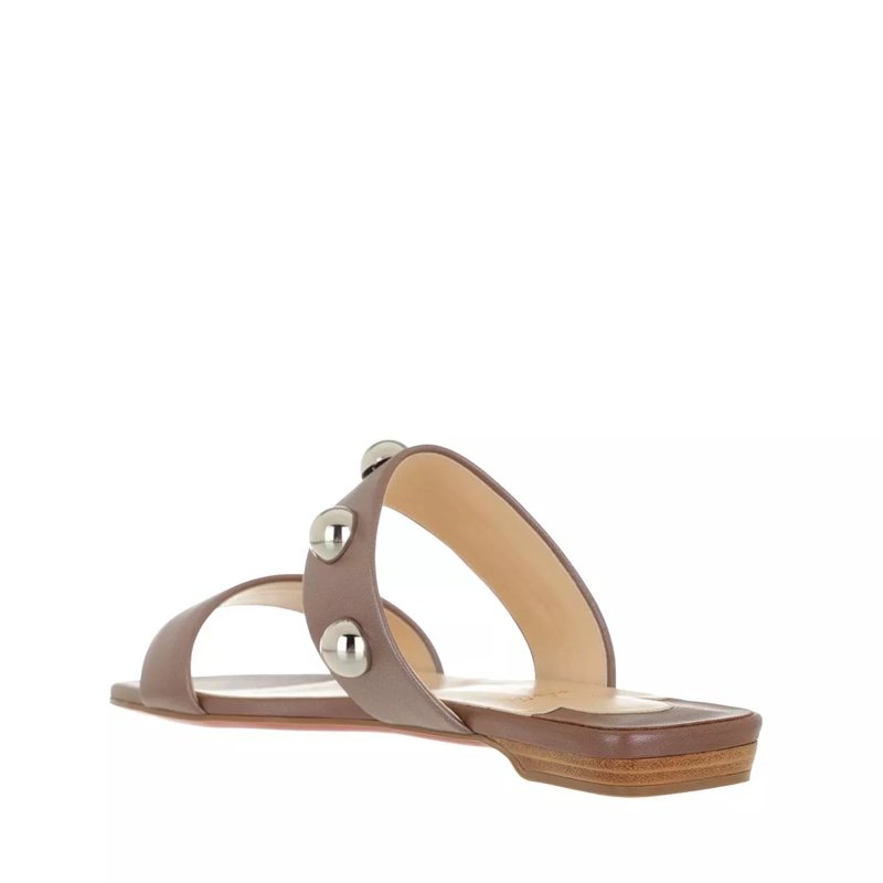 Christian Louboutin Slides Simple Bille Dome Studs Flat Sandals Leather  Biscotto/Silver(Image 2)