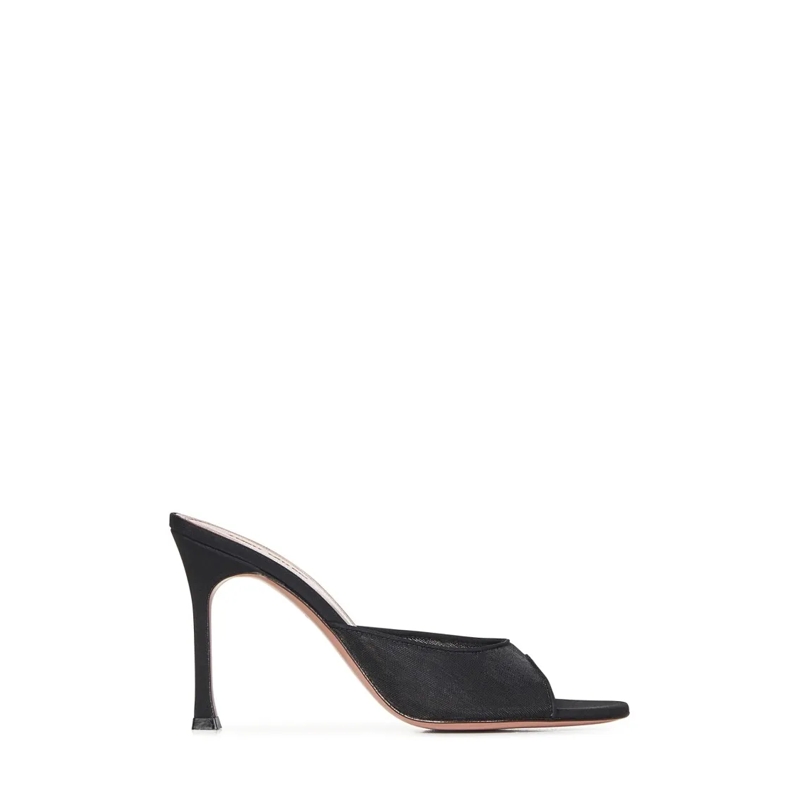 Amina Muaddi Sandalen Black Mesh Sandals With Oblique Almond Toe Black