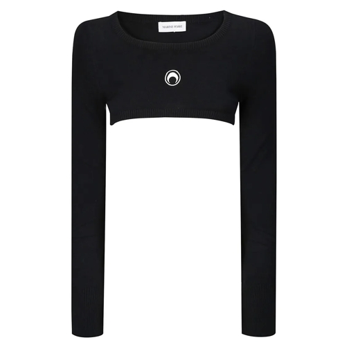 Marine Serre Pullover Cropped Front Logo Sweater Black