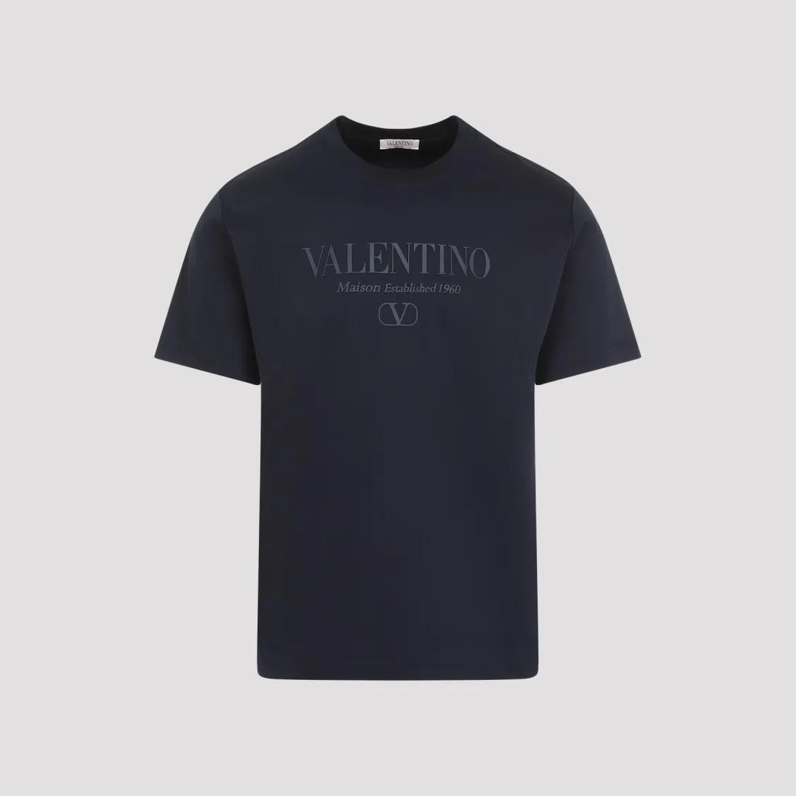 VALENTINO - Navy Cotton T-Shirt With Logo - Größe S - blau