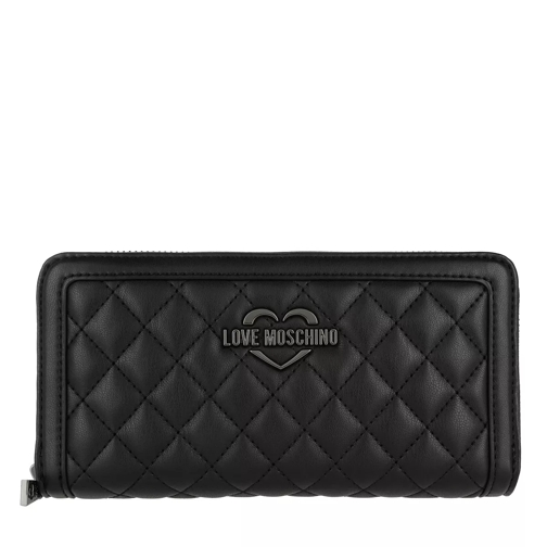 Love Moschino Wallet Metallic Quilted Nero Portemonnaie mit Zip-Around-Reißverschluss