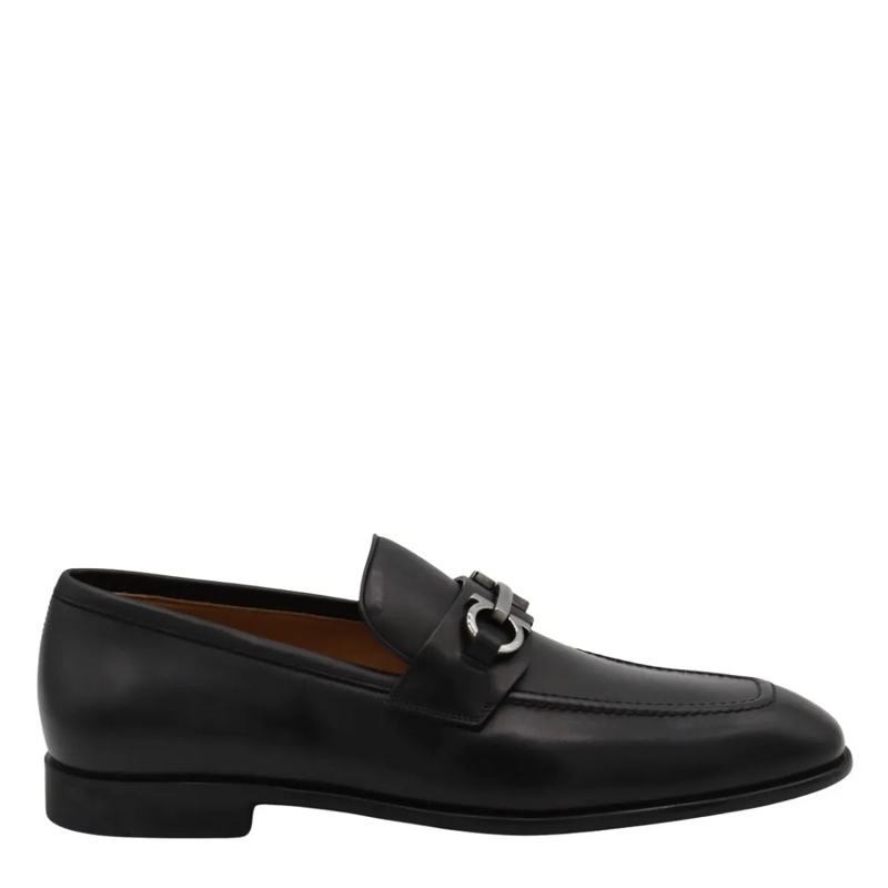 Salvatore Ferragamo Mocassin Men's Polished Leather Flat Shoes Black