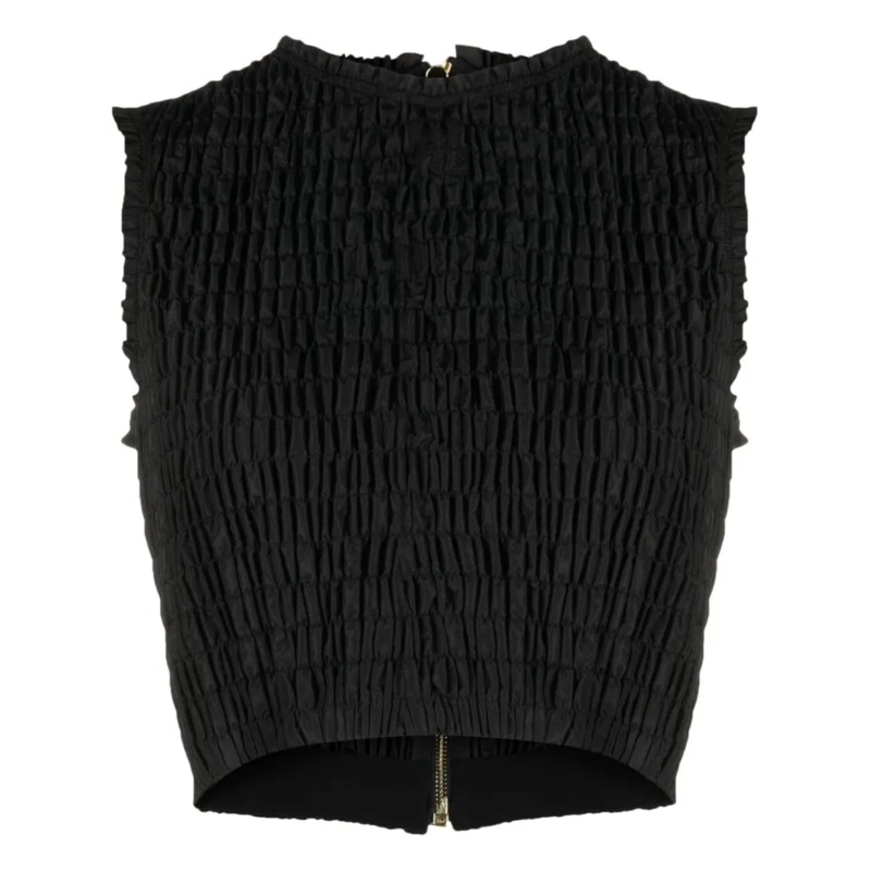 Patou Bluse Smocked Black Crop Top Black
