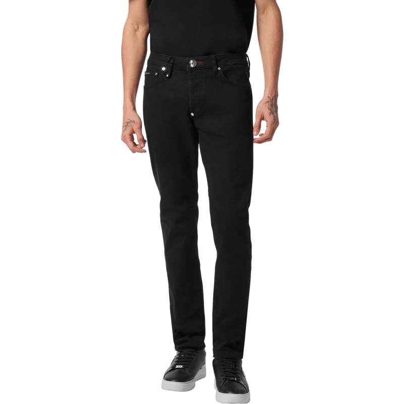 Philipp Plein Jeans mit geradem Bein Denim-Hose Skull schwarz(Image 3)