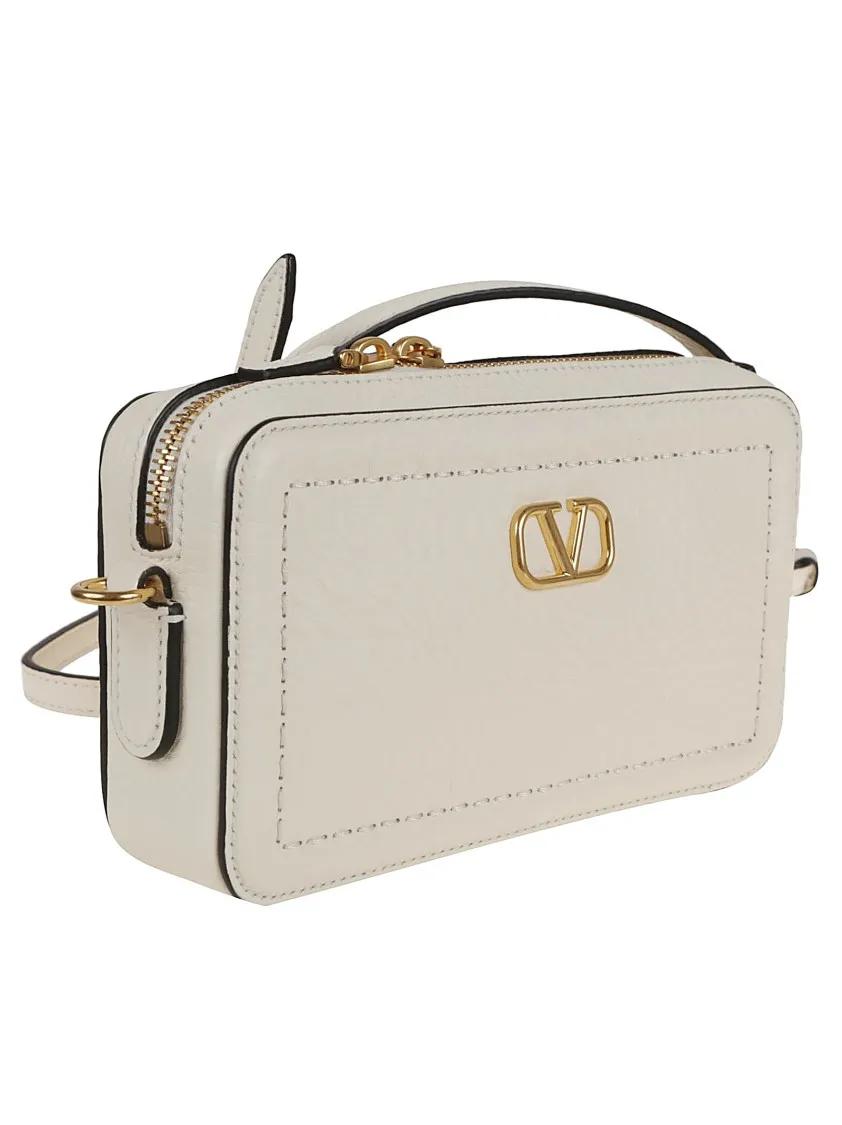 Valentino Hobo bags Antique Brass Vlogo Grained Calfskin Mini Camera C in wit