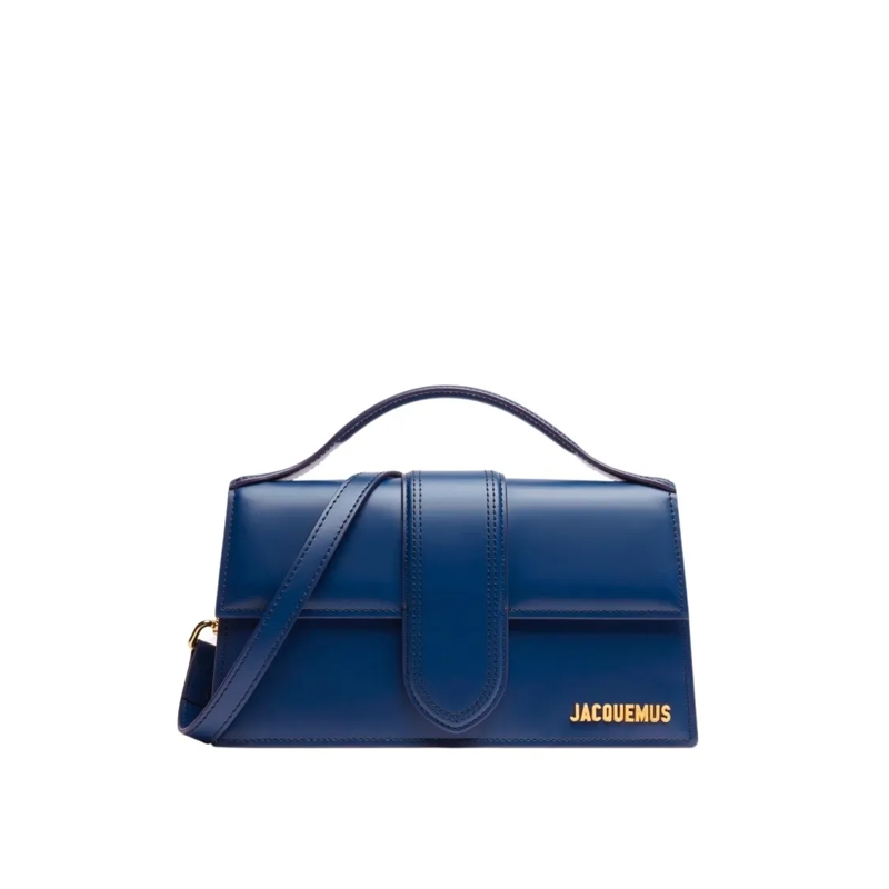 Jacquemus Sac à bandoulière Structured Leather Shoulder Bag With Gold-Tone Log Blue