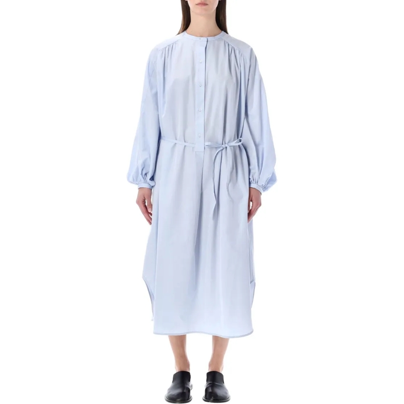 Loulou Studio Midi-jurk Cotton Poplin Midi Dress With Airy Raglan Sleeves Blue