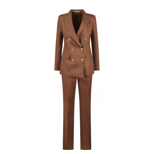 Tagliatore Linen Double Breasted Suit Brown 