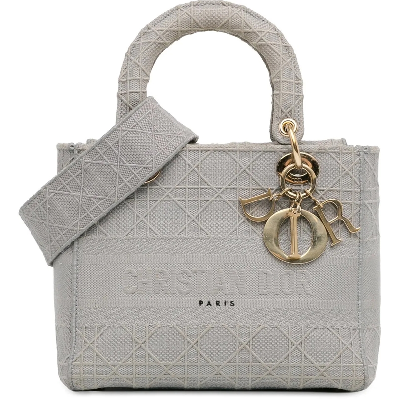 Christian Dior Tote Medium Canvas Cannage Lady D Lite grau
