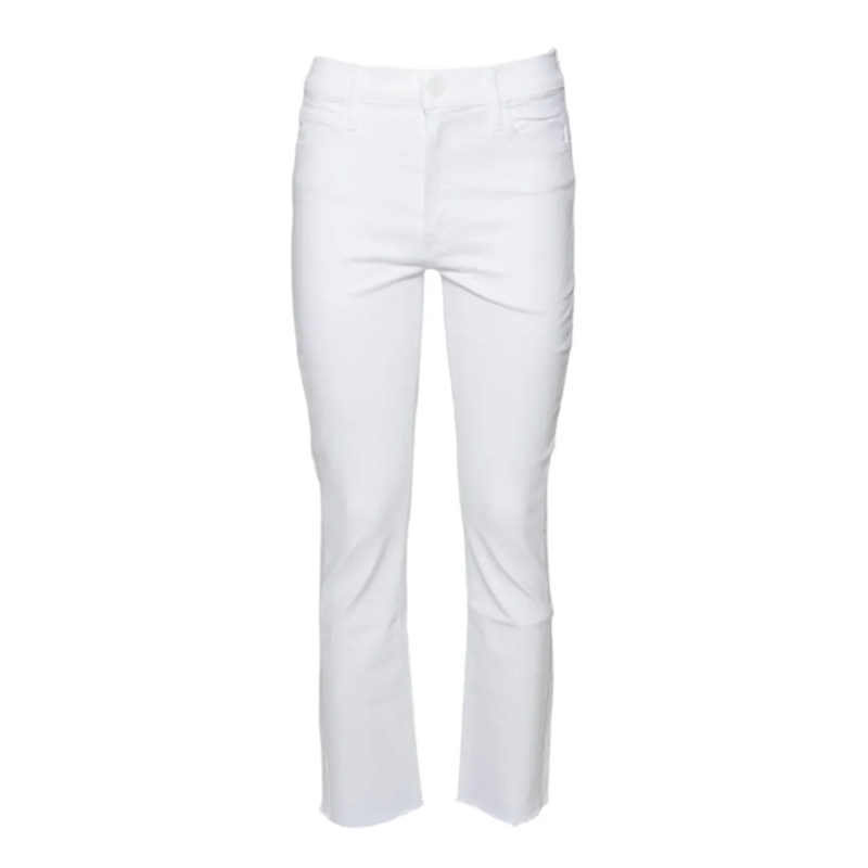 Mother Jeans White Cotton The Mid Rise Dazzler Ankle Fray Jeans White