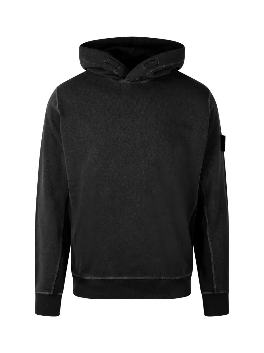 Thumbnail - Stone Island - Black Cotton Hoodie With Distinctive Raised Stitch - Größe S - schwarz